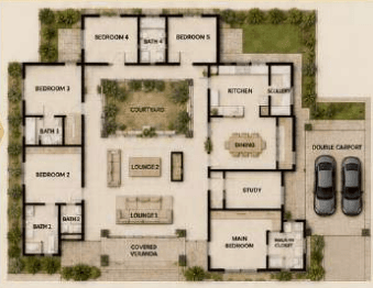 Modern Multi-Generational Residence source concept sheet including floor plan