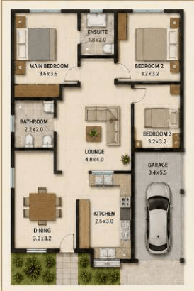 Modern Gable Family Home source concept sheet including floor plan