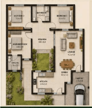 Garden L-Shape Residence source concept sheet including floor plan