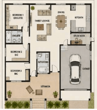 Veranda Family Residence source concept sheet including floor plan
