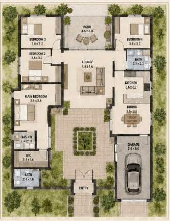 Executive Courtyard Home source concept sheet including floor plan