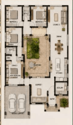 Courtyard Family Villa source concept sheet including floor plan