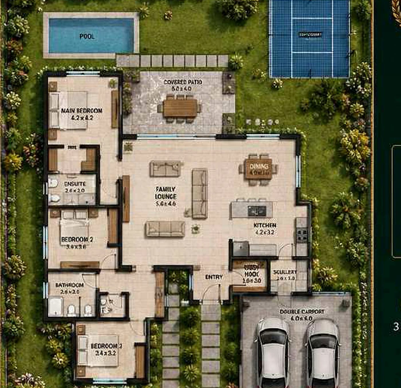 Garden Court Villa indicative one-acre site plan