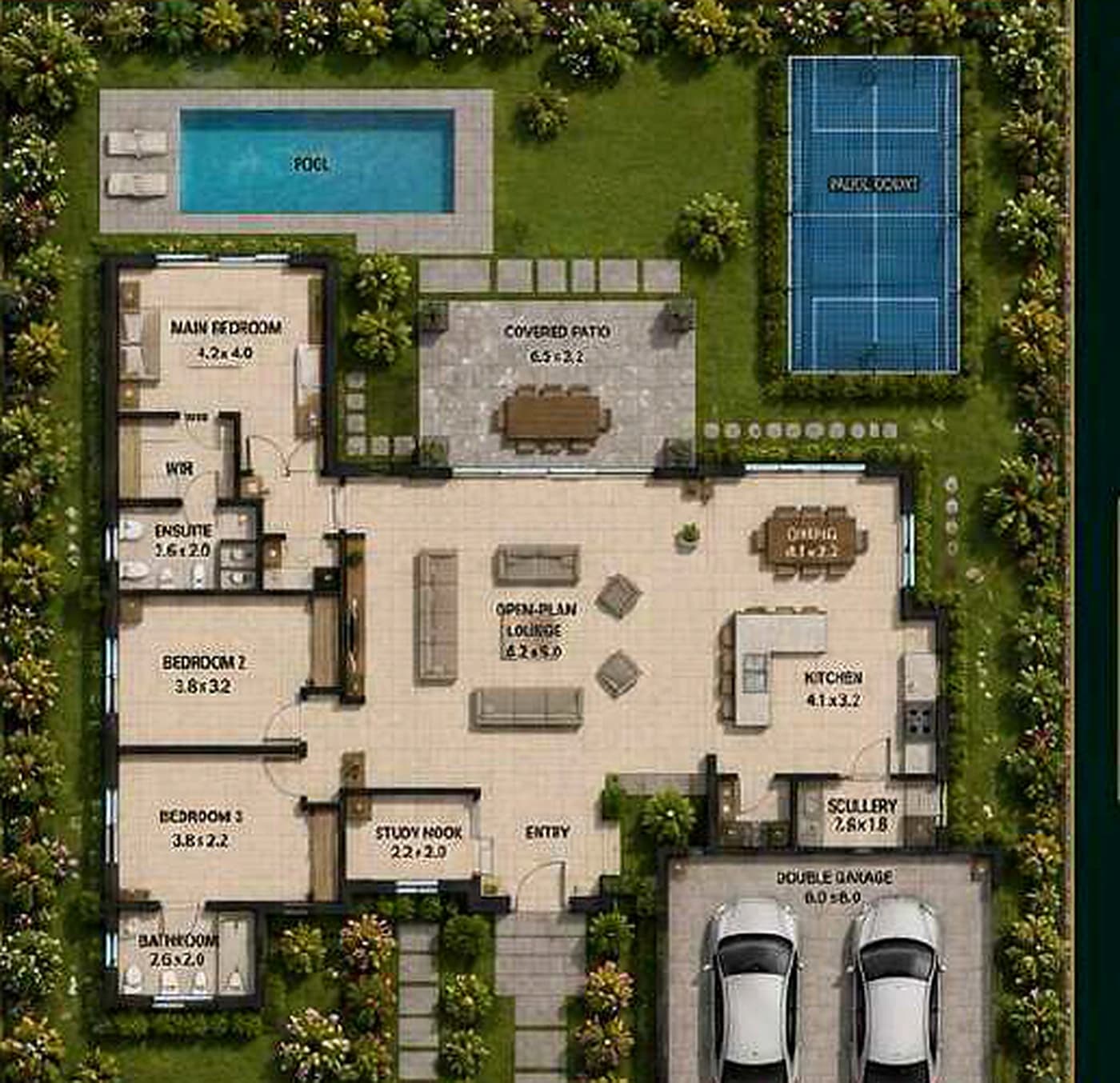 Modern Gable Residence indicative one-acre site plan