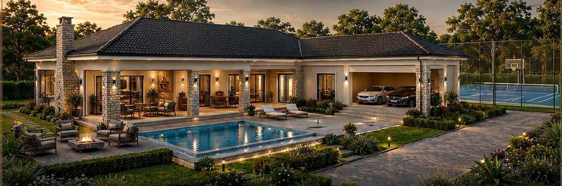 Poolside L-Shape Home architectural concept visual