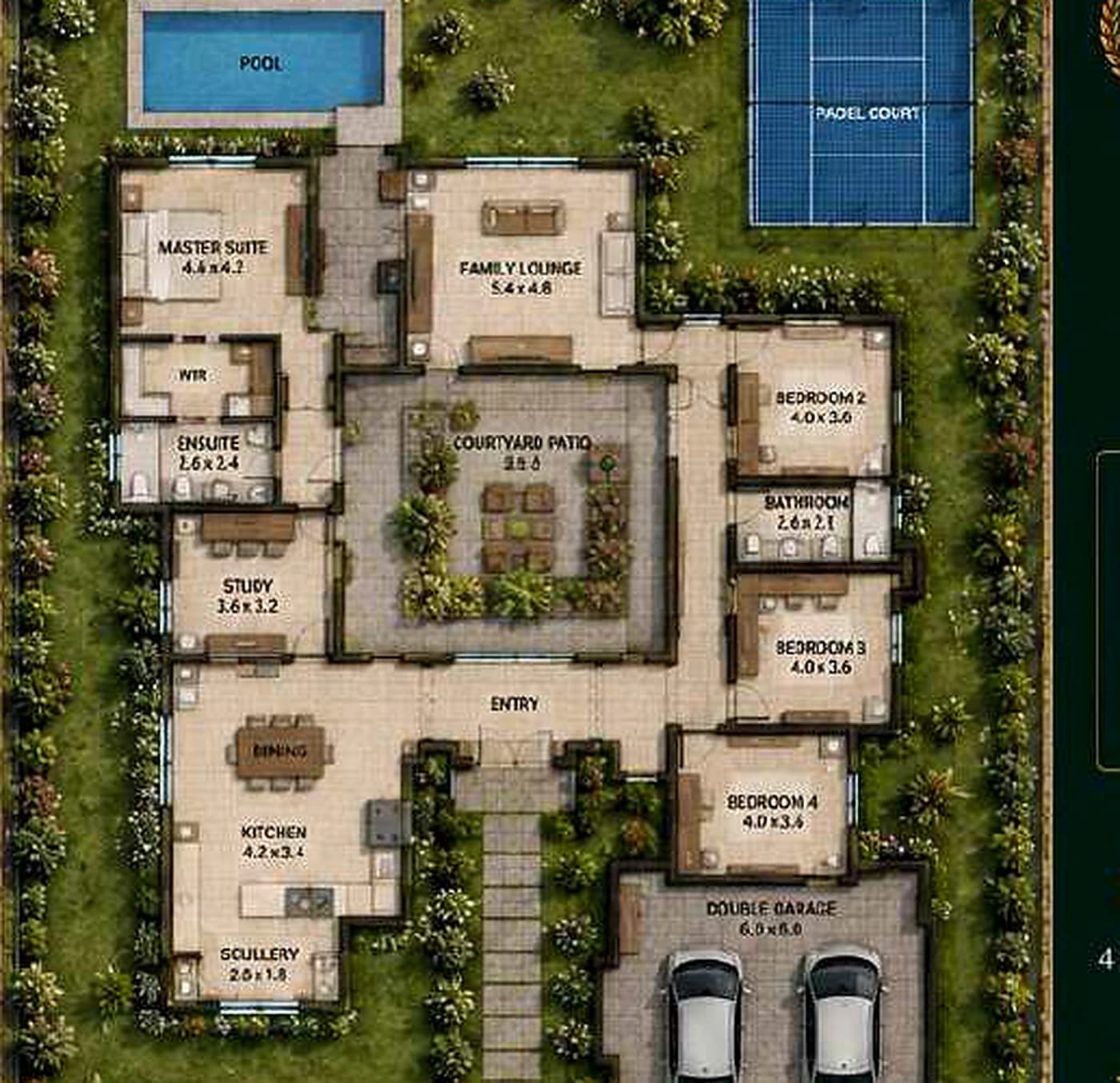Executive Courtyard Home indicative one-acre site plan