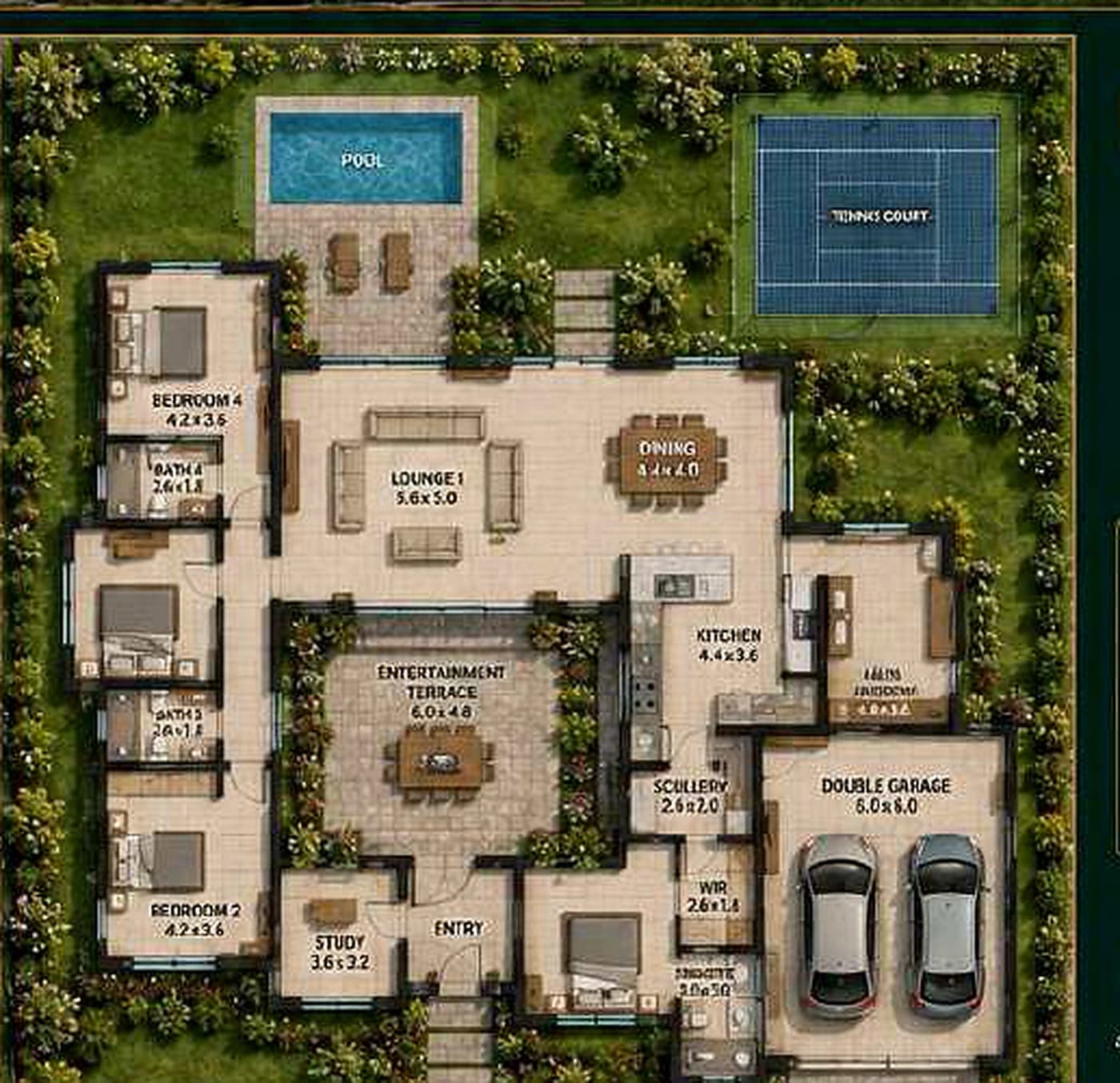 Courtyard Family Villa indicative one-acre site plan