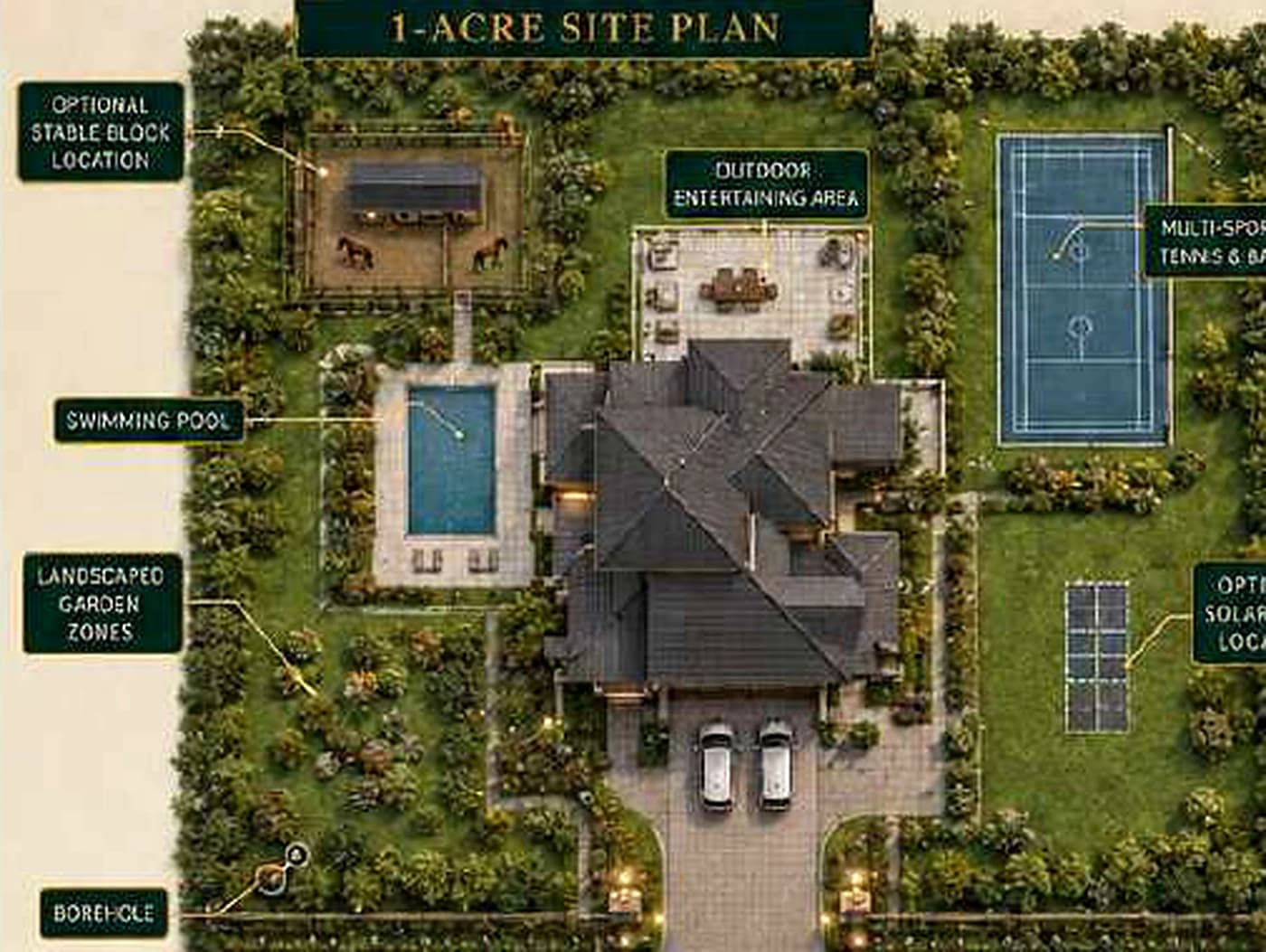 Willow Court Residence indicative one-acre site plan