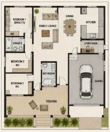 Garden L-Shape Residence source concept floor plan