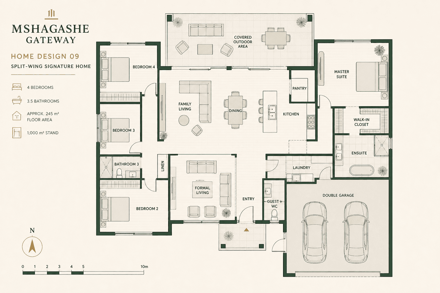 Split-Wing Signature Home illustrative generated floor plan