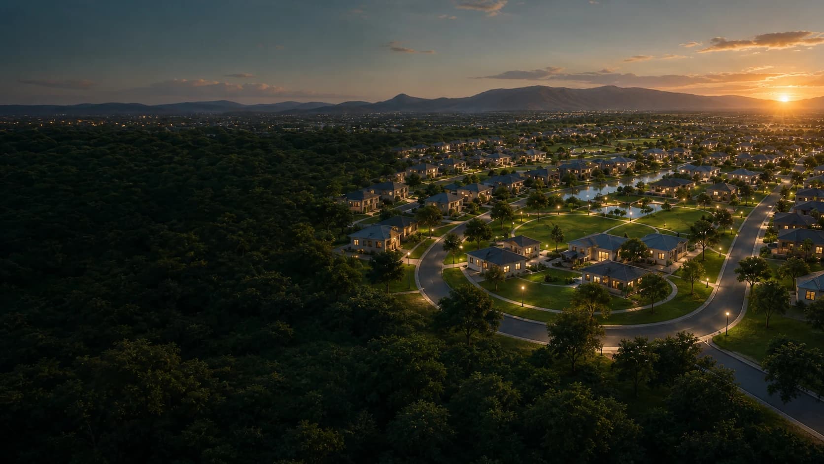 Mshagashe Gateway concept visual with connected homes and green corridors.