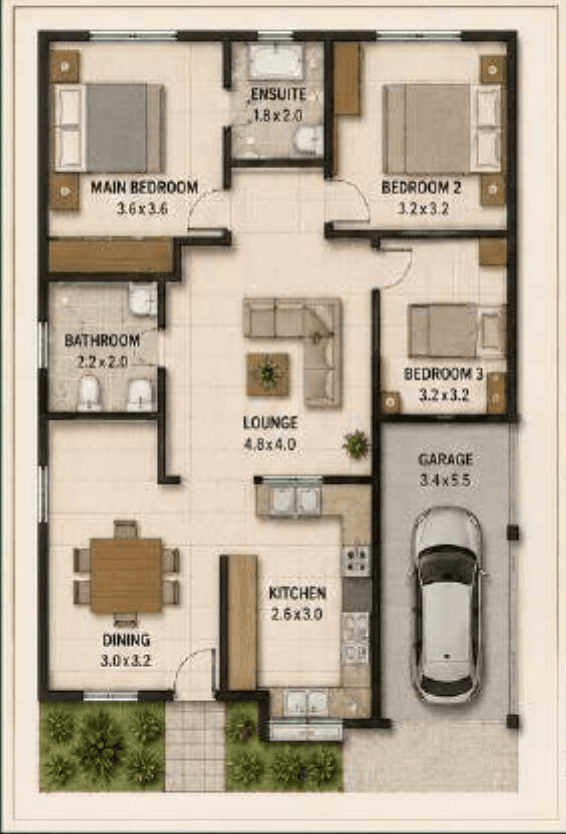 Compact Courtyard Home source concept floor plan
